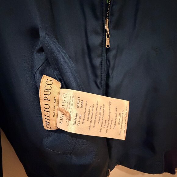 Emilio Pucci Silk Reversible Bomber Jacket Feather Print Blue Size IT 36 XS - Picture 7 of 13